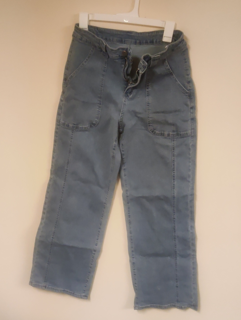 HME Large Wide Jeans Leg Womens Light Wash Denim Front Seam High Waisted Pants
